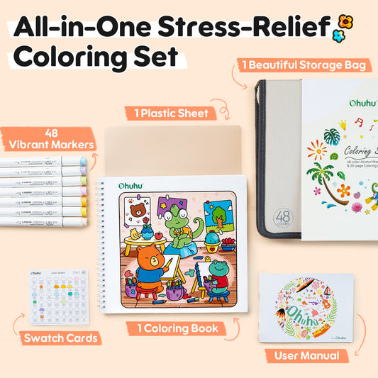 Ohuhu Honolulu B 48 Colors Alcohol Markers with Coloring Book Discount