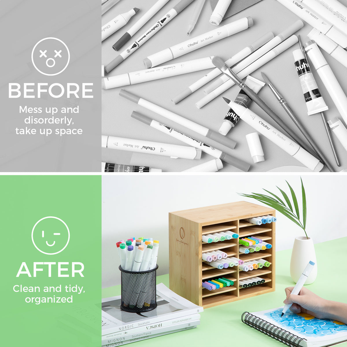 Ohuhu Bamboo Marker Organizer US stock