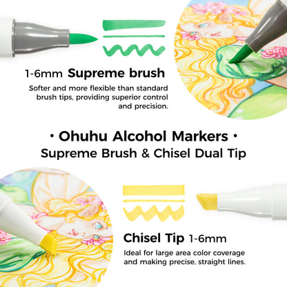 Ohuhu Honolulu Plus Series Supreme Rubber Brush Tip Markers USA