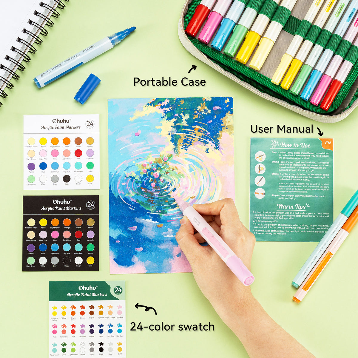 Ohuhu Acrylic Markers 24 Colors 48 Pack US
