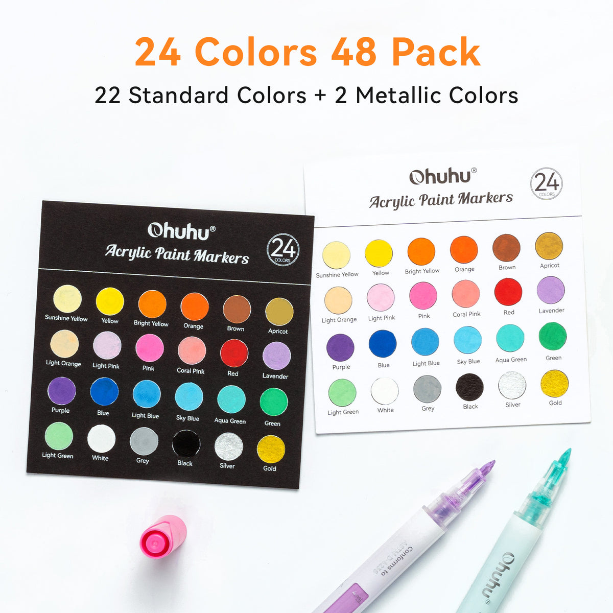 Ohuhu Acrylic Markers 24 Colors 48 Pack US