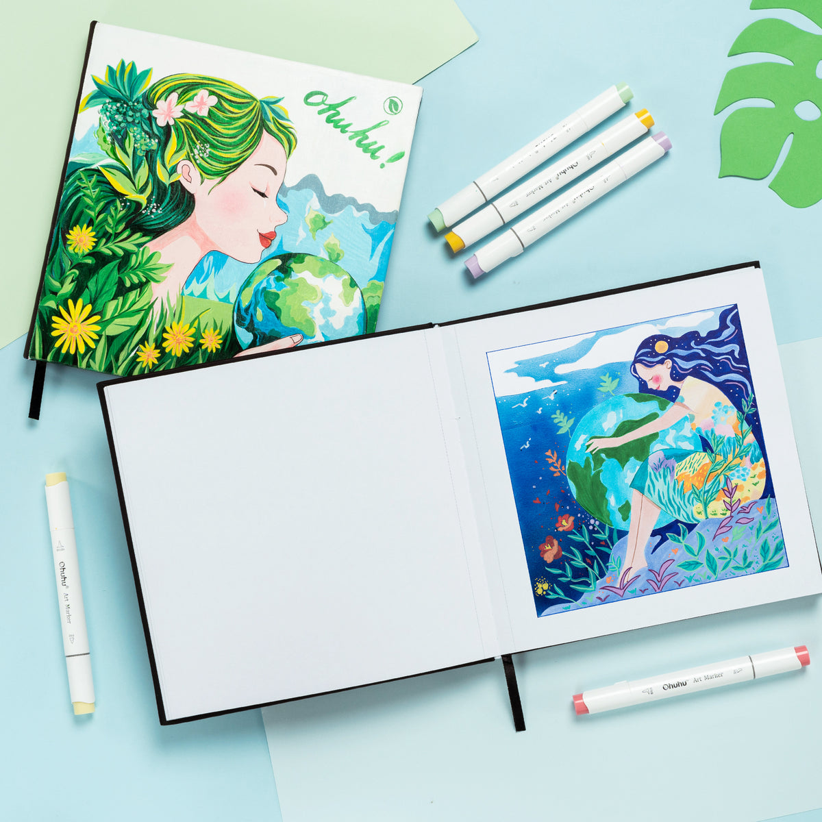Ohuhu Bleedproof Double-Sided Marker Pad with PU Cover On Sale