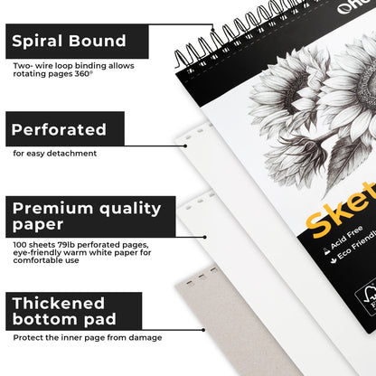 Ohuhu Tear Resistant Bamboo Fiber Drawing Sketchbook US stock