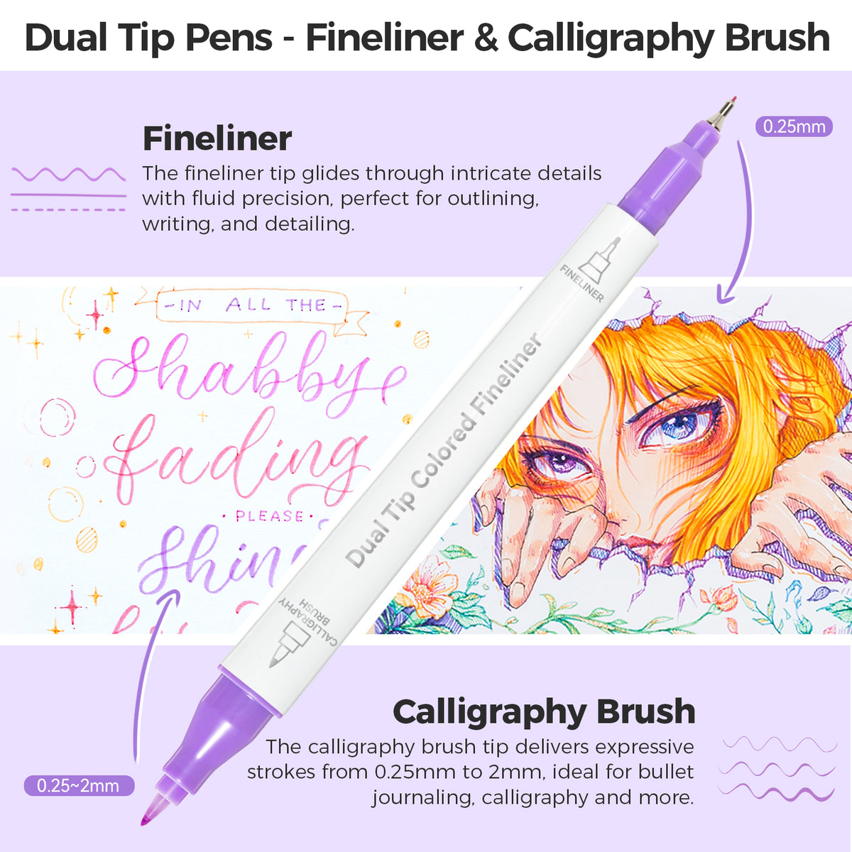 Ohuhu Colored Fineliner & Brush Pens, 12 Colors US stock