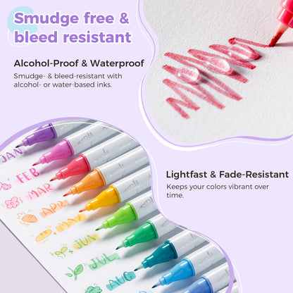 Ohuhu Colored Fineliner & Brush Pens, 12 Colors US stock