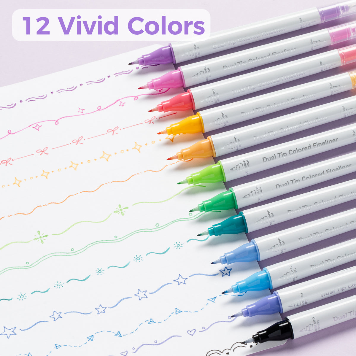 Ohuhu Colored Fineliner & Brush Pens, 12 Colors US stock