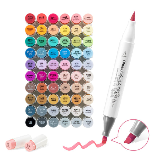 Ohuhu Honolulu S 60 Illustration Tone Colors Dual Soft Tips Alcohol Art Markers, Brush & Soft Chisel Clearance