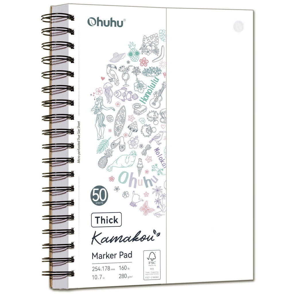 Ohuhu Heavyweight Bleedproof Double-Sided Marker Pad, Spiral-Bound - Kamakou On Sale