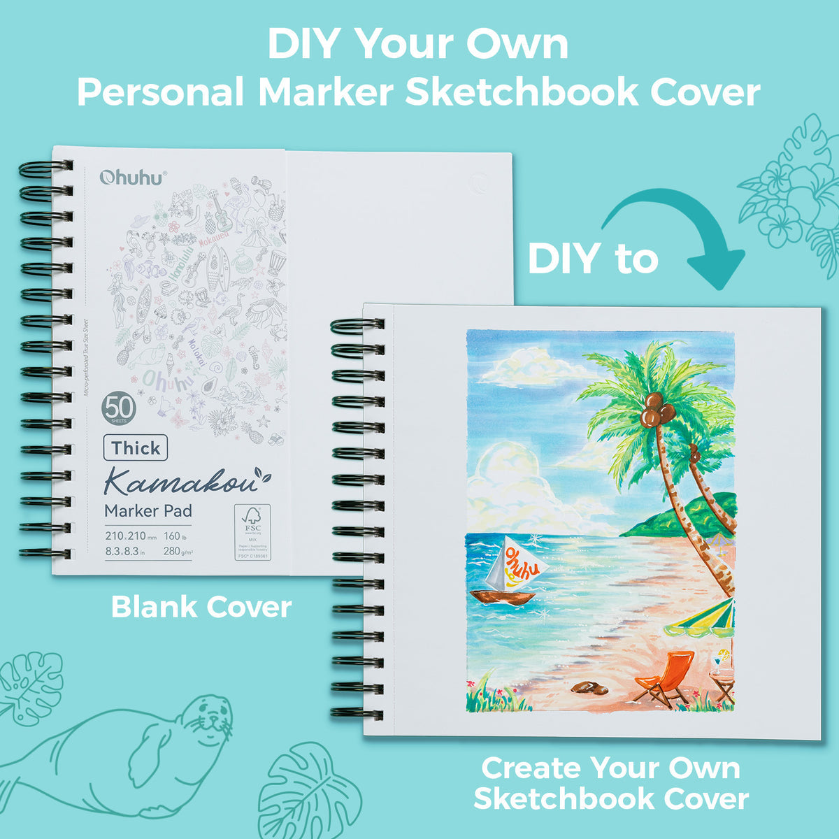 Ohuhu Heavyweight Bleedproof Double-Sided Marker Pad, Spiral-Bound - Kamakou On Sale
