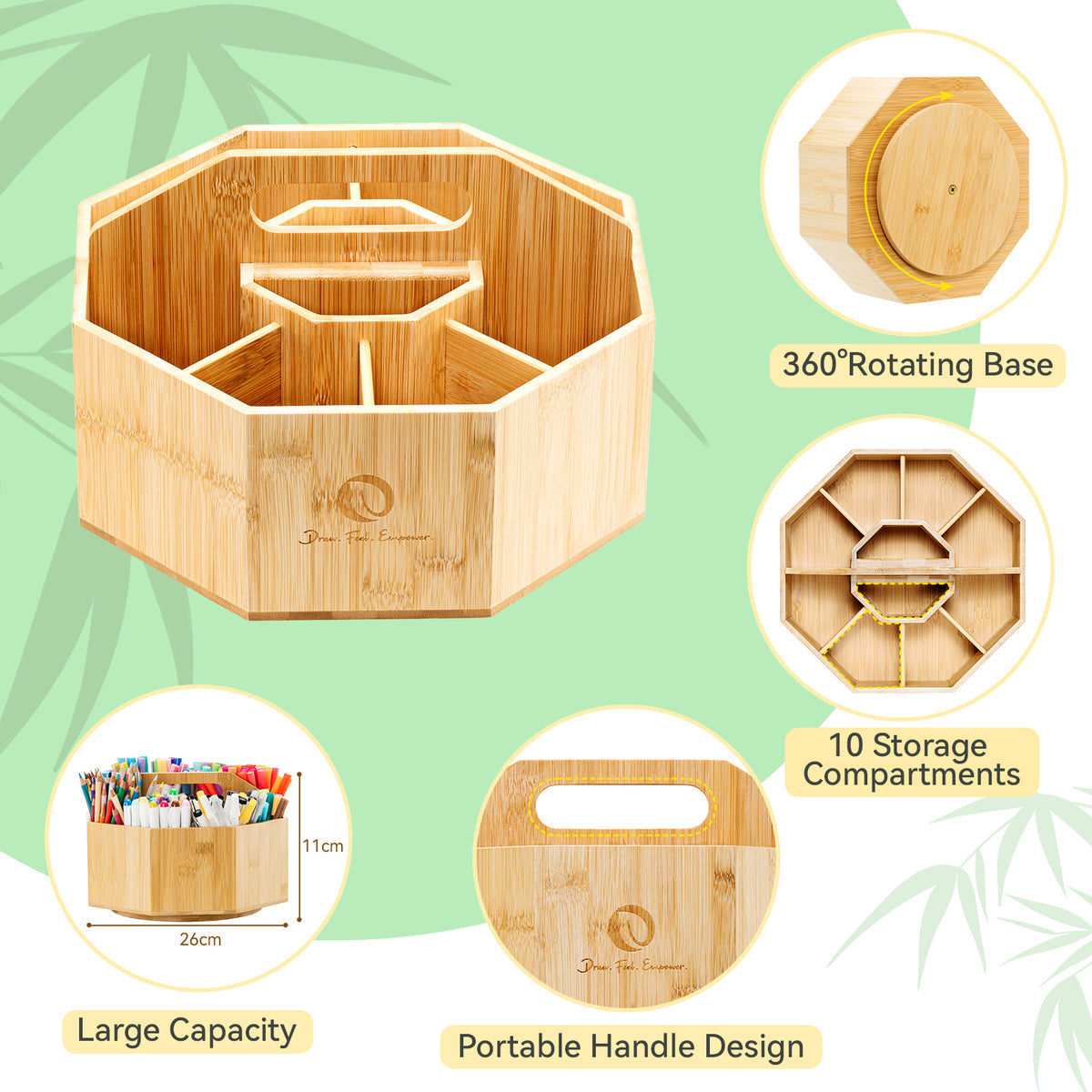Ohuhu 360° Bamboo Rotating Marker Organizer USA only