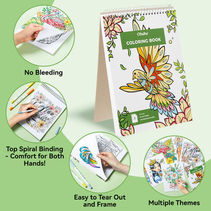 Ohuhu Pupe B 40 Paper-friendly (No Peeling)  Markers＆ Coloring Book Set Clearance