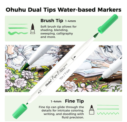 Ohuhu Pupe B 40 Paper-friendly (No Peeling)  Markers＆ Coloring Book Set Clearance