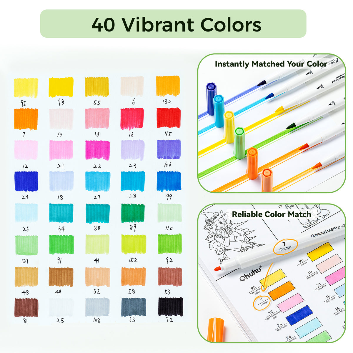 Ohuhu Pupe B 40 Paper-friendly (No Peeling)  Markers＆ Coloring Book Set Clearance
