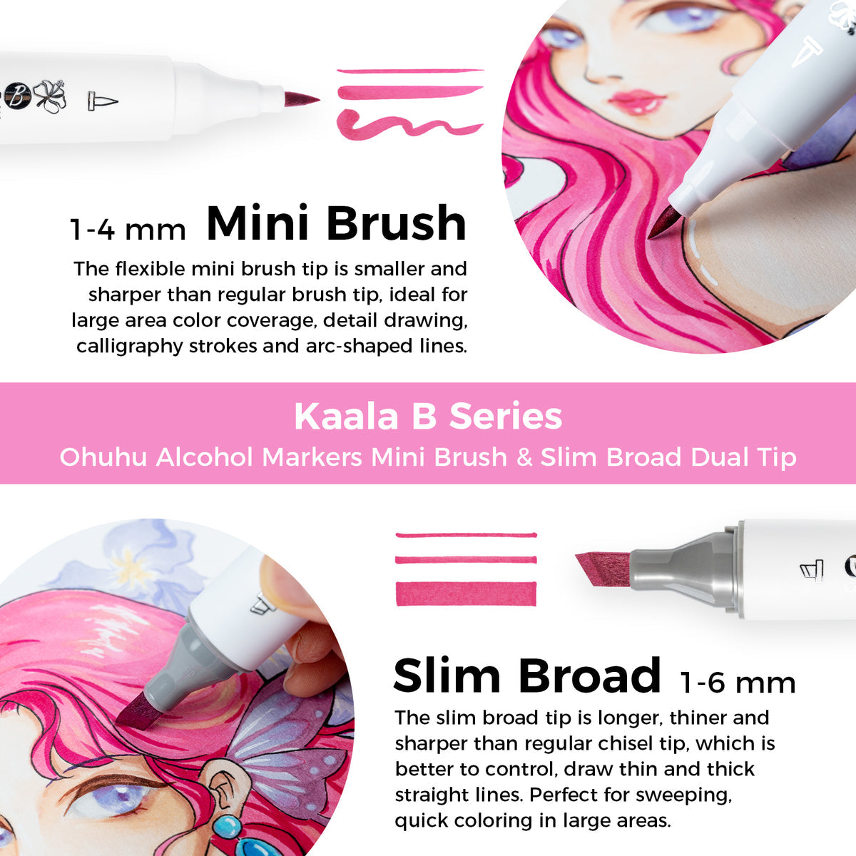 Ohuhu Kaala B Dual Tips Alcohol Art Markers, Slim Broad & Mini Brush cheap