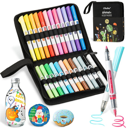 Ohuhu 24 Colors Brush & Bullet Automatic Ink Control Acrylic Markers - Waimoku US stock