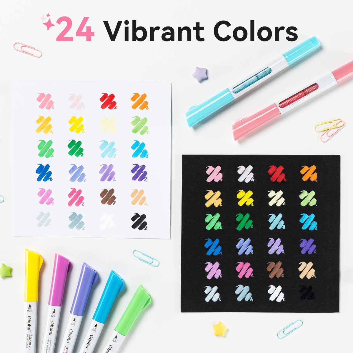 Ohuhu 24 Colors Brush & Bullet Automatic Ink Control Acrylic Markers - Waimoku US stock