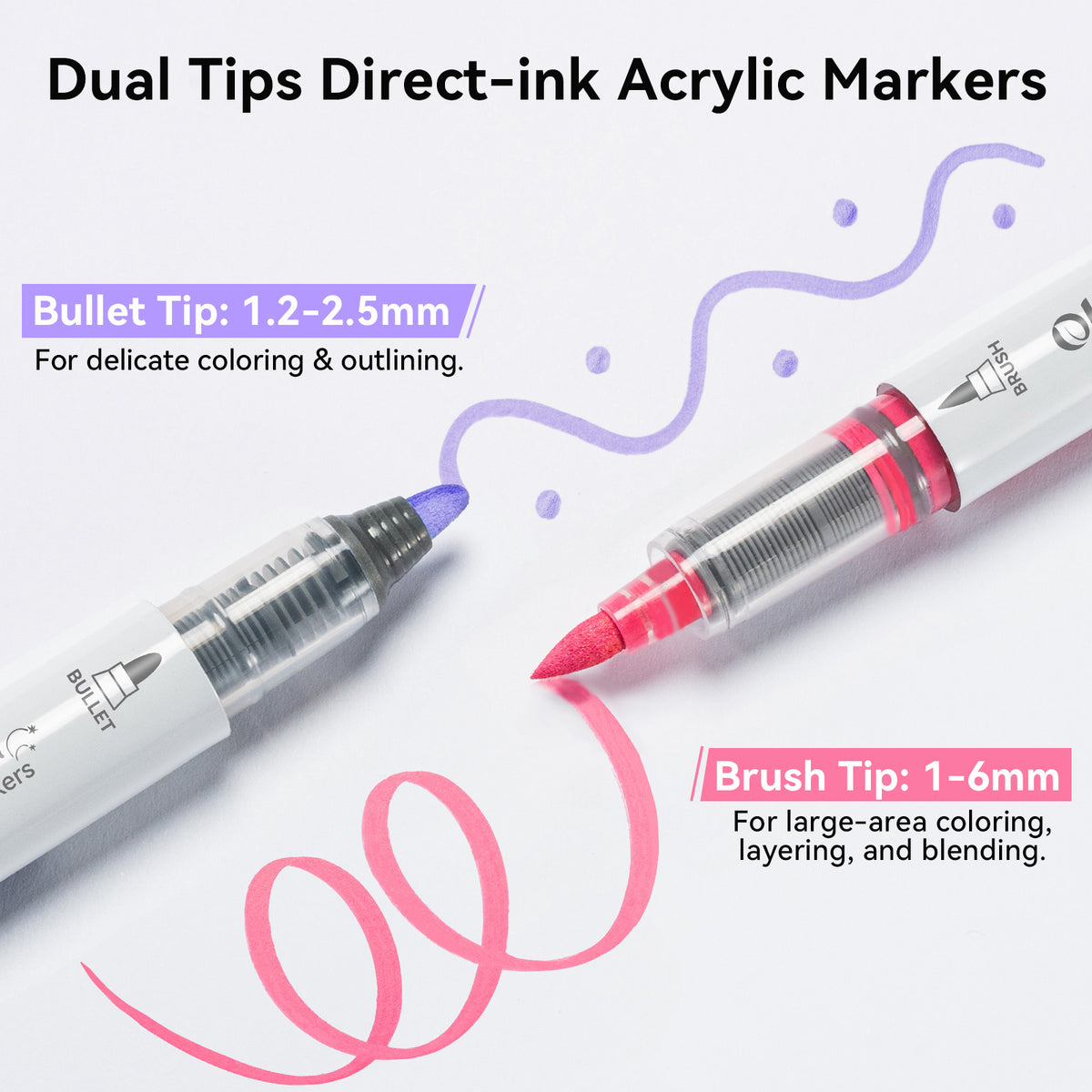 Ohuhu 24 Colors Brush & Bullet Automatic Ink Control Acrylic Markers - Waimoku US stock