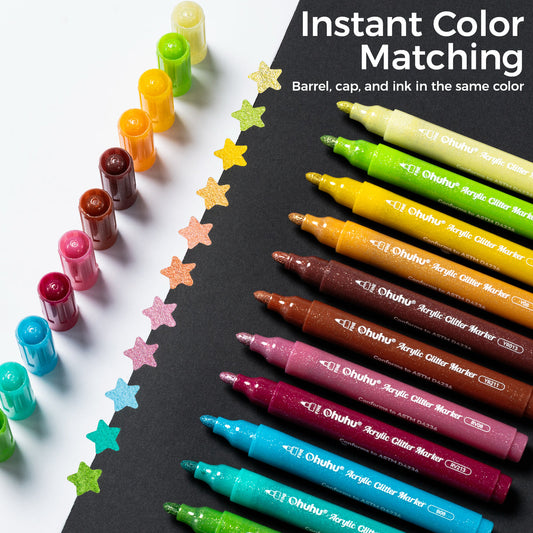 Ohuhu Acrylic Metallic Glitter Markers, 24 Colors - 0.7mm & 3mm Tip Paint Pens cheap