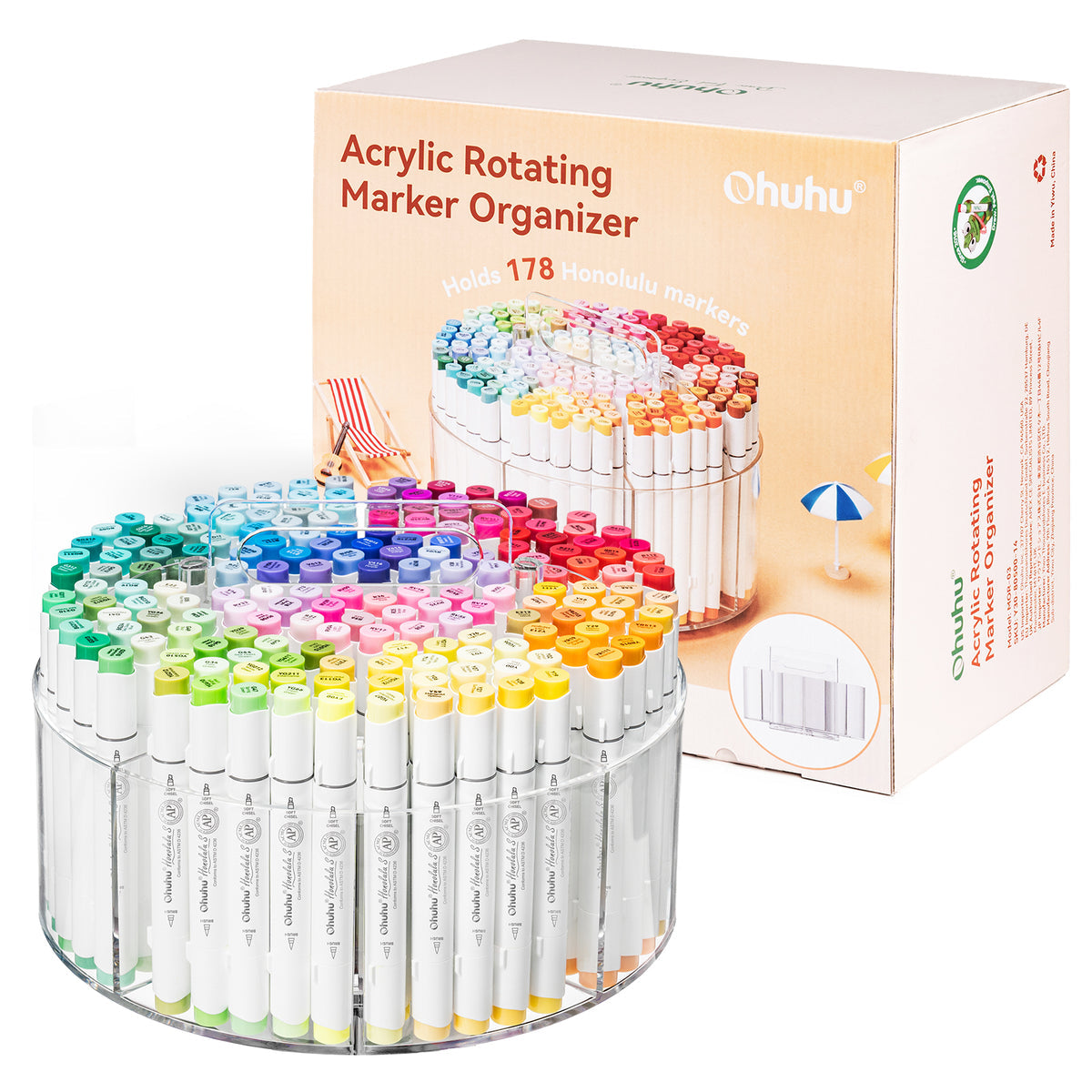Ohuhu 360° Rotating Clear Acrylic Marker Organizer USA