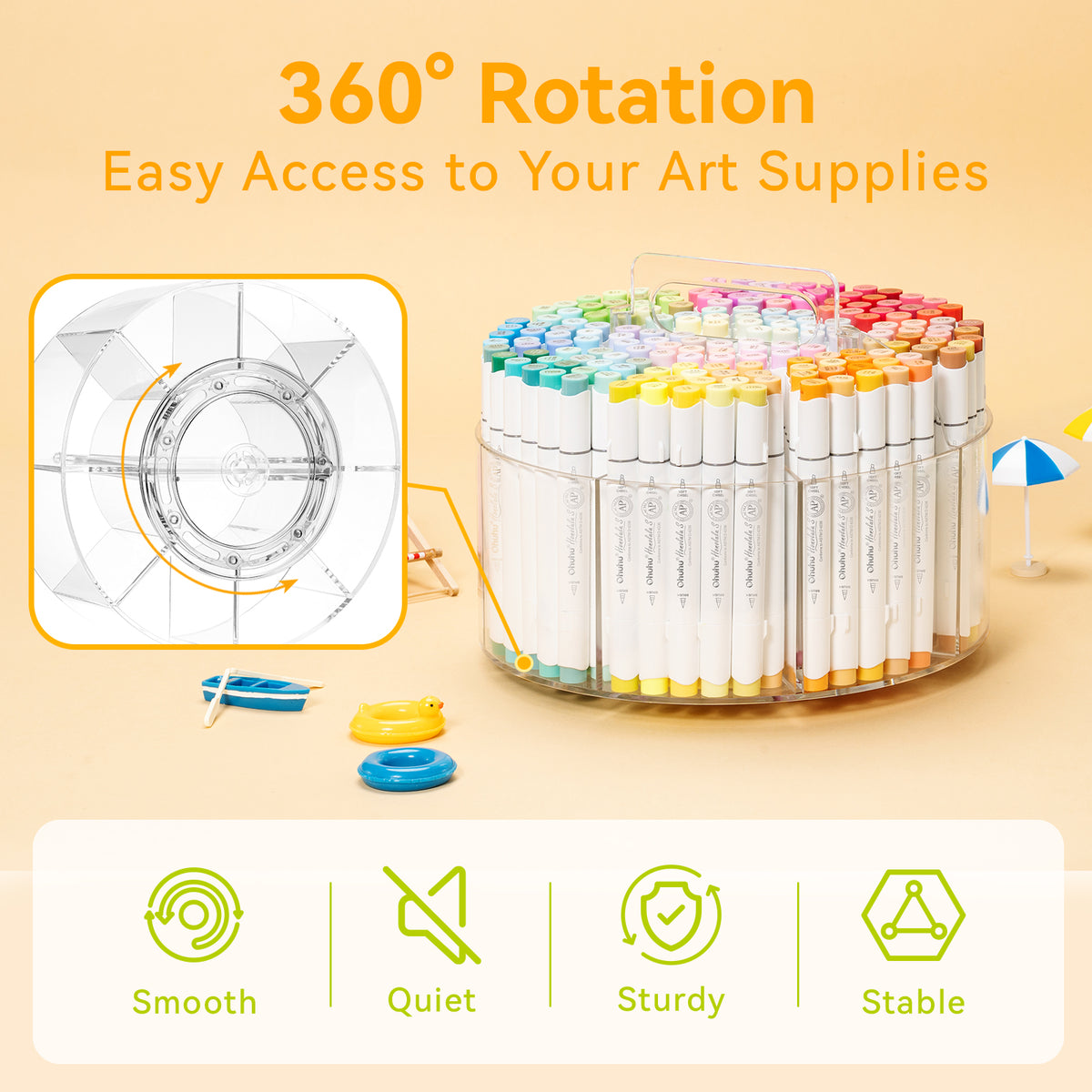 Ohuhu 360° Rotating Clear Acrylic Marker Organizer USA