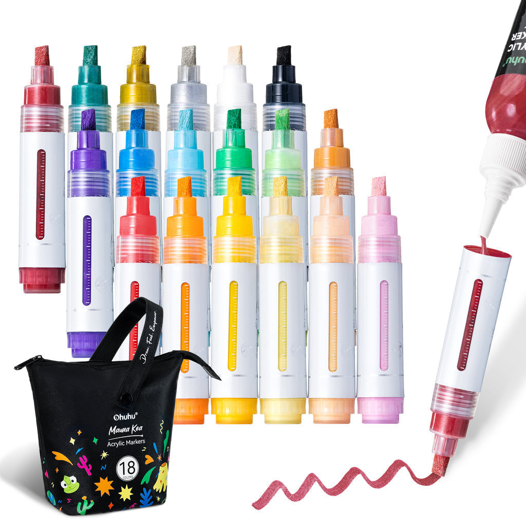 Ohuhu Acrylic Paint Markers 18 Colors Reversible Tip Jumbo Chisel ＆ Round- Mauna Kea USA only