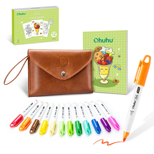 Ohuhu 12 Colors Mini Alcohol Markers Brush Tip - Nalu Travel Coloring Kit Clearance