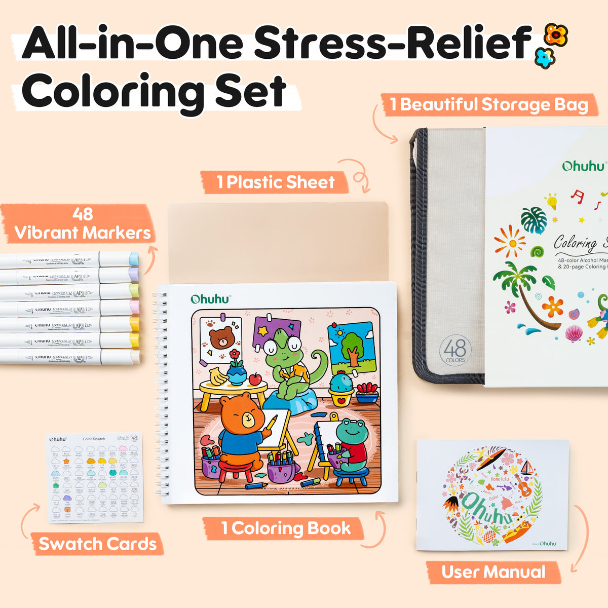 Ohuhu Honolulu B 48 Colors Alcohol Markers with Coloring Book Discount