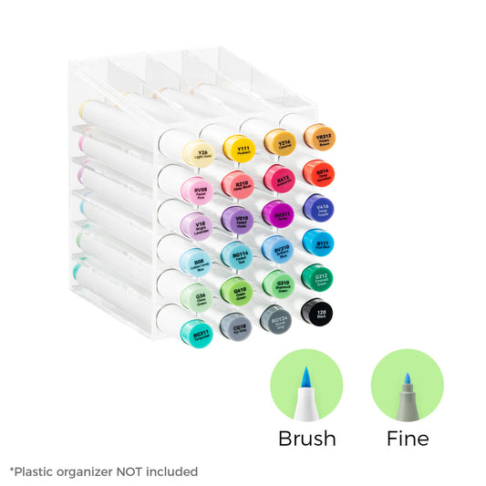 Ohuhu Honolulu 24 Basic Colors Dual Tips Alcohol Art Markers (New Color Codes) Clearance