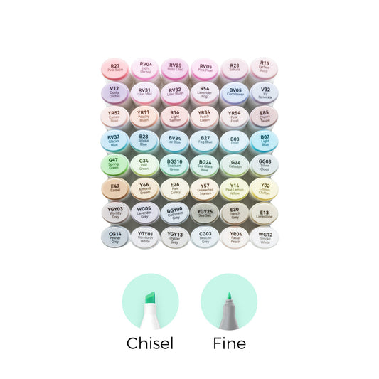 Ohuhu Oahu 48 Pastel Colors Dual Tips Alcohol Art Markers, Fine & Chisel (New Color Codes) Discount