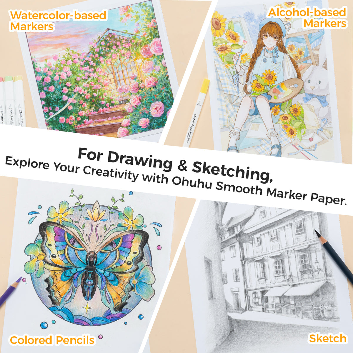 Ohuhu Marker Pads Art Sketchbooks for Markers, 2 Pack USA