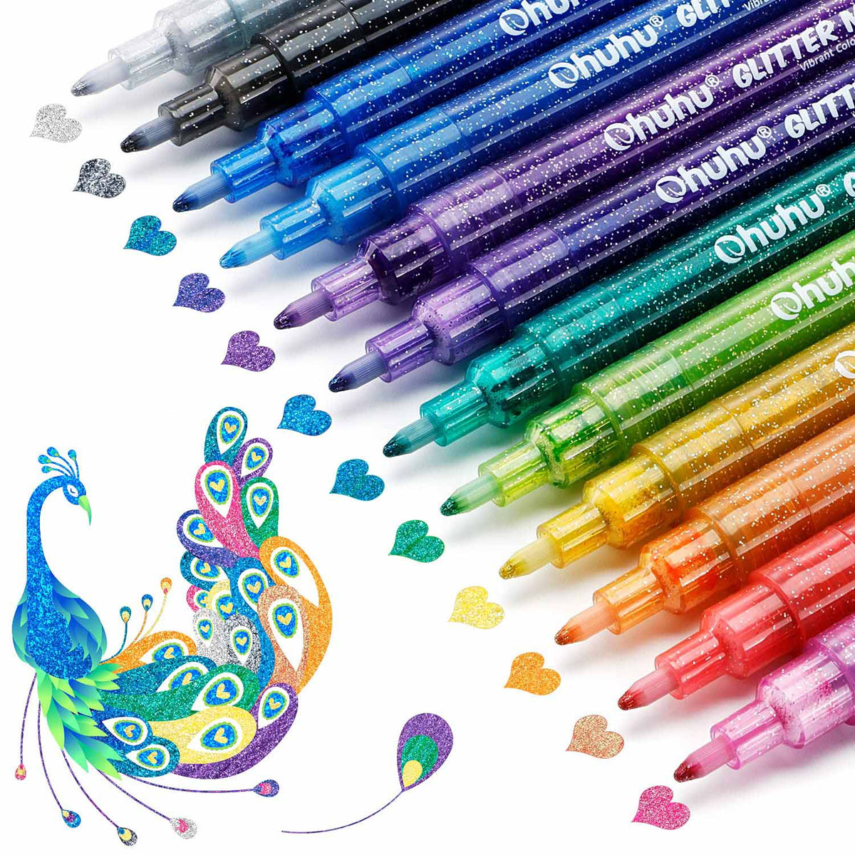 Ohuhu Water-Based Glitter Metallic Marker Pens, 12 Shimmer Colors Clearance