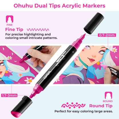 Ohuhu Dual Nib Waterproof Acrylic Pen 30 / 60 / 90 Colors - Kakaako USA only