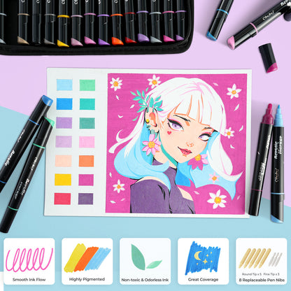 Ohuhu Dual Nib Waterproof Acrylic Pen 30 / 60 / 90 Colors - Kakaako USA only