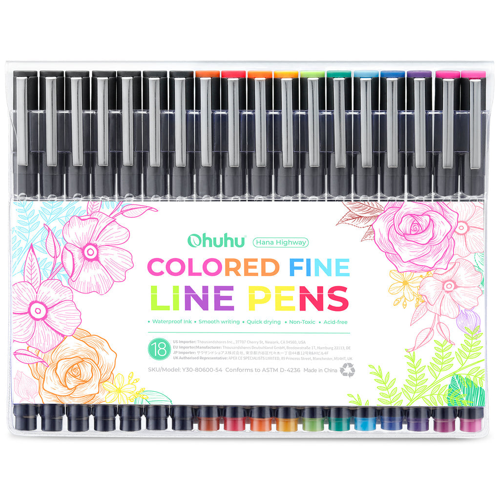 Ohuhu Hana Highway Fineliner Drawing Pens,18 Pack US