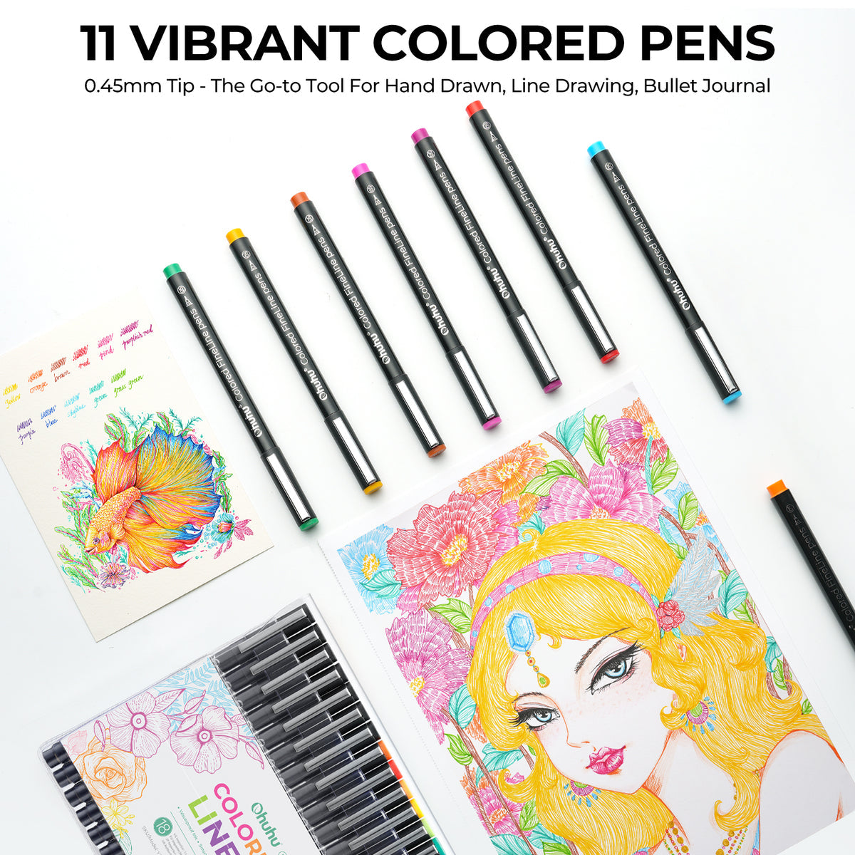 Ohuhu Hana Highway Fineliner Drawing Pens,18 Pack US