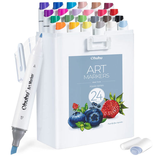 Ohuhu Kaala Slim Broad and Fine Dual Tips Alcohol Art Markers - 24 Basic Colors USA only