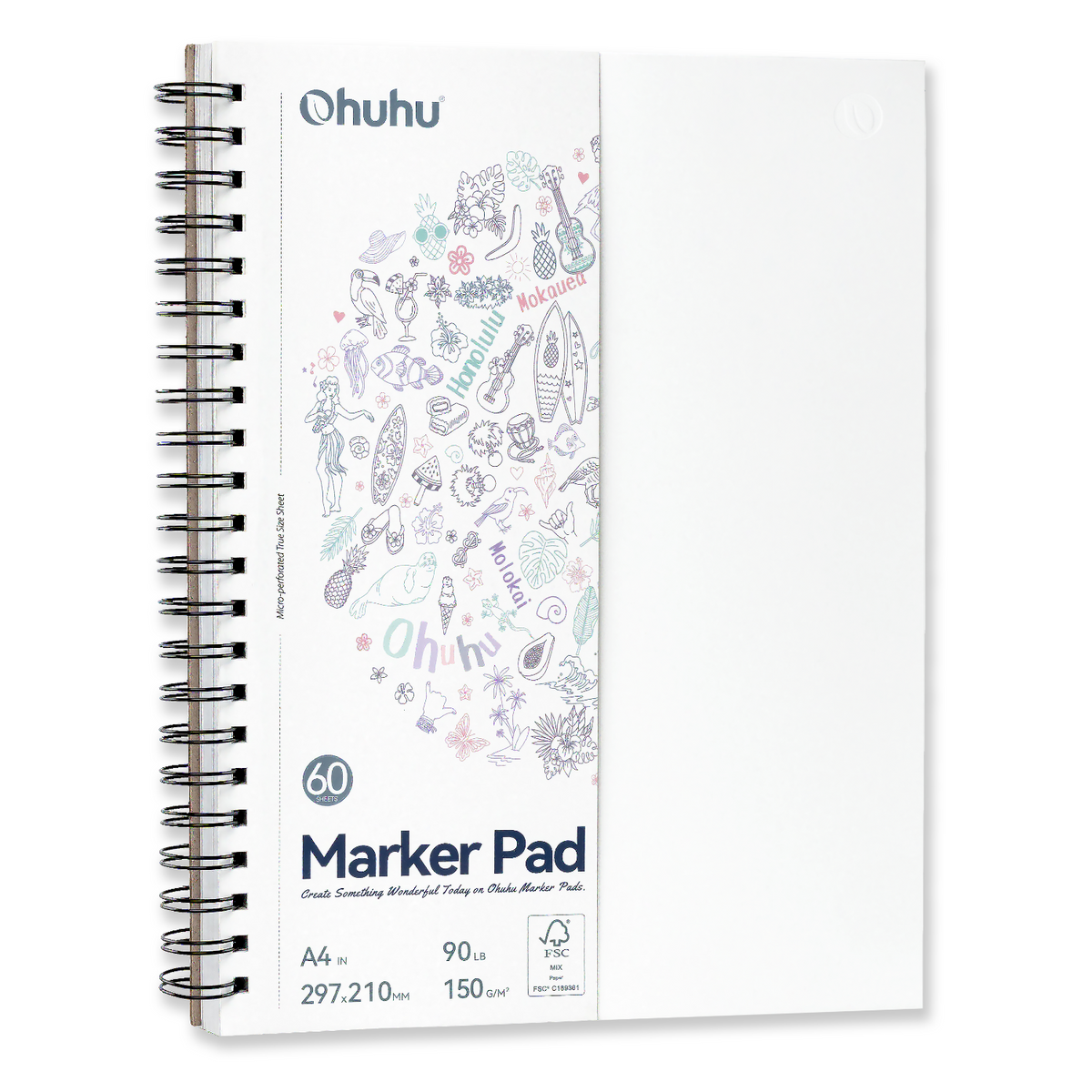Ohuhu Bleedproof Double-Sided Marker Pad, Spiral-Bound US stock