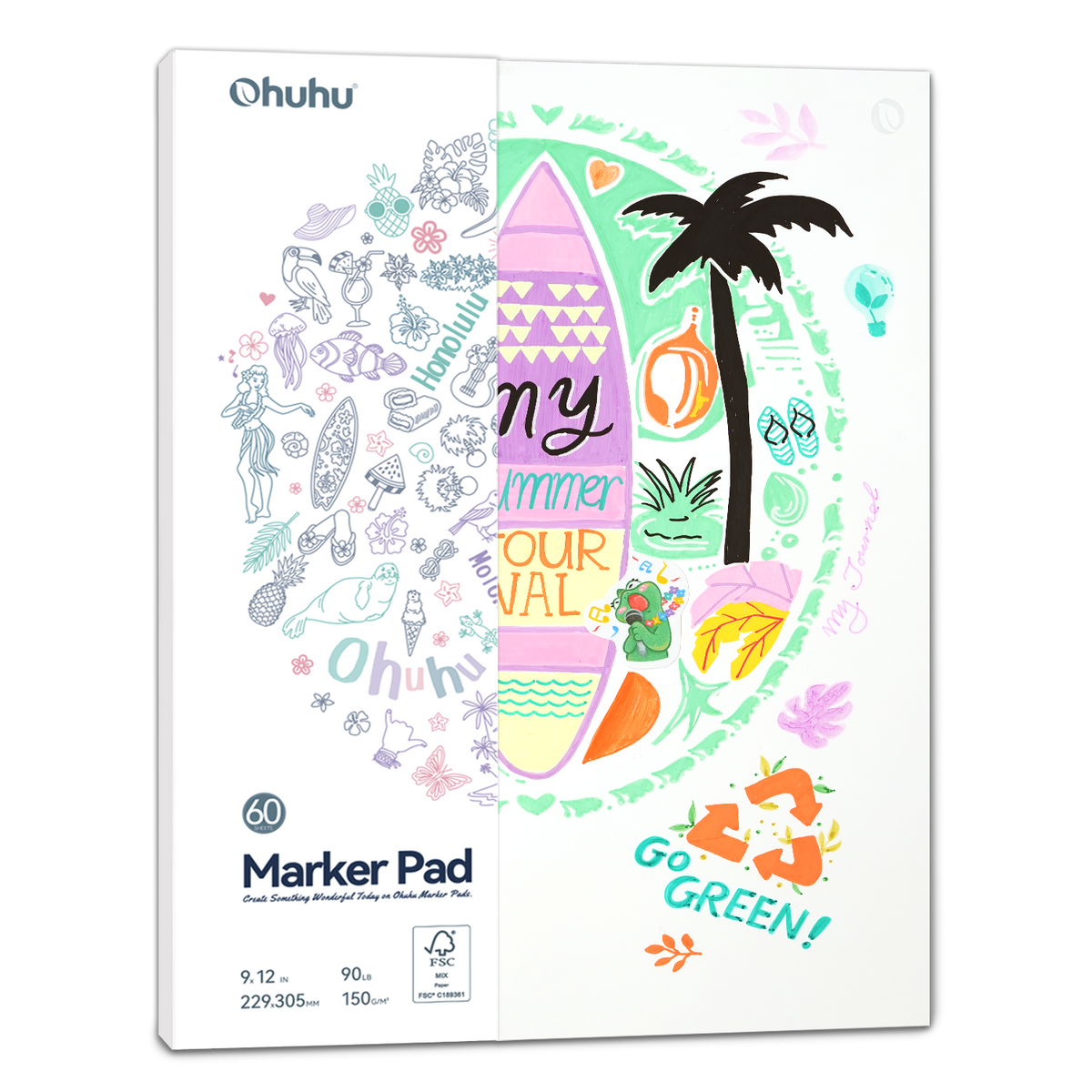 Ohuhu Bleedproof Double-Sided Marker Pad, Glue-Bound USA only