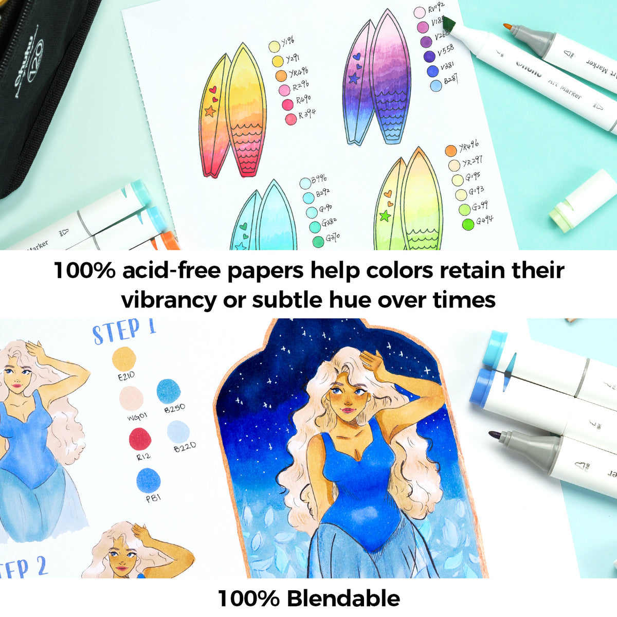Ohuhu Bleedproof Double-Sided Marker Pad, Glue-Bound USA only