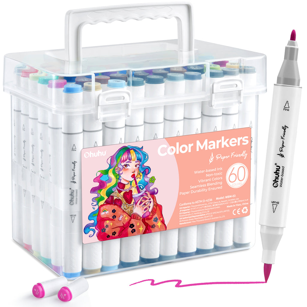 Ohuhu Paper-friendly (No Peeling) Markers Water-based 60 Colors On Sale
