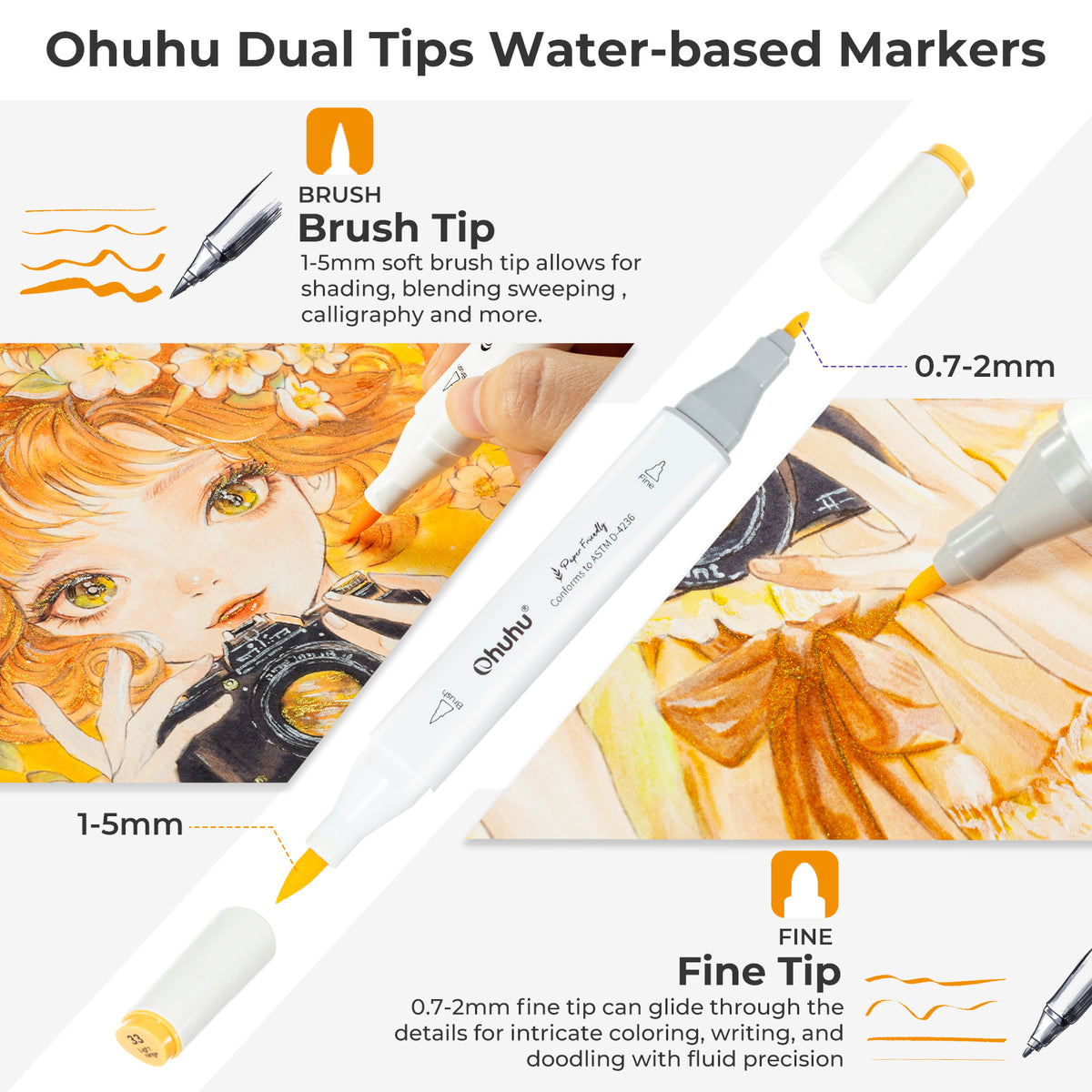 Ohuhu Paper-friendly (No Peeling) Markers Water-based 60 Colors On Sale